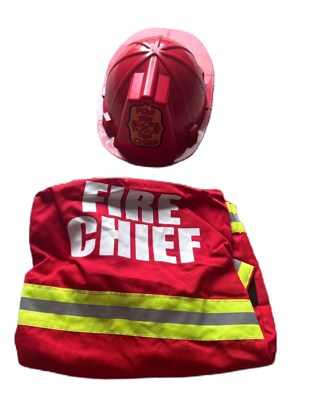 Children's Red 'Fire Chief' Costume Set Helmet & Vest Firefighter Halloween